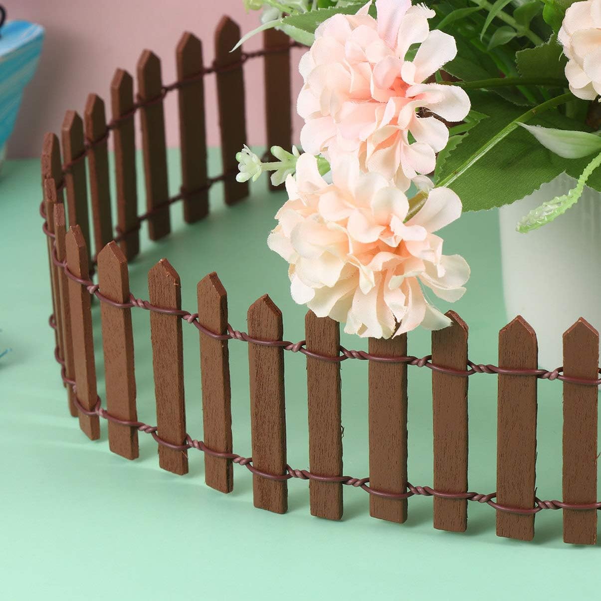 Miniature Fence for Fairy Garden Decor,(Brown) Tray Garden Bonsai Tray(Set of 2)