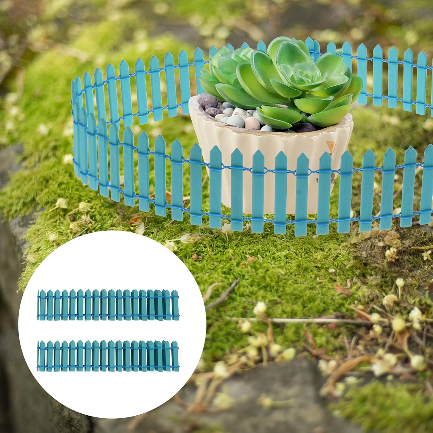 Miniature Fence for Fairy Garden Decor (Sky Blue)Tray Garden Bonsai Tray(Set of 2)