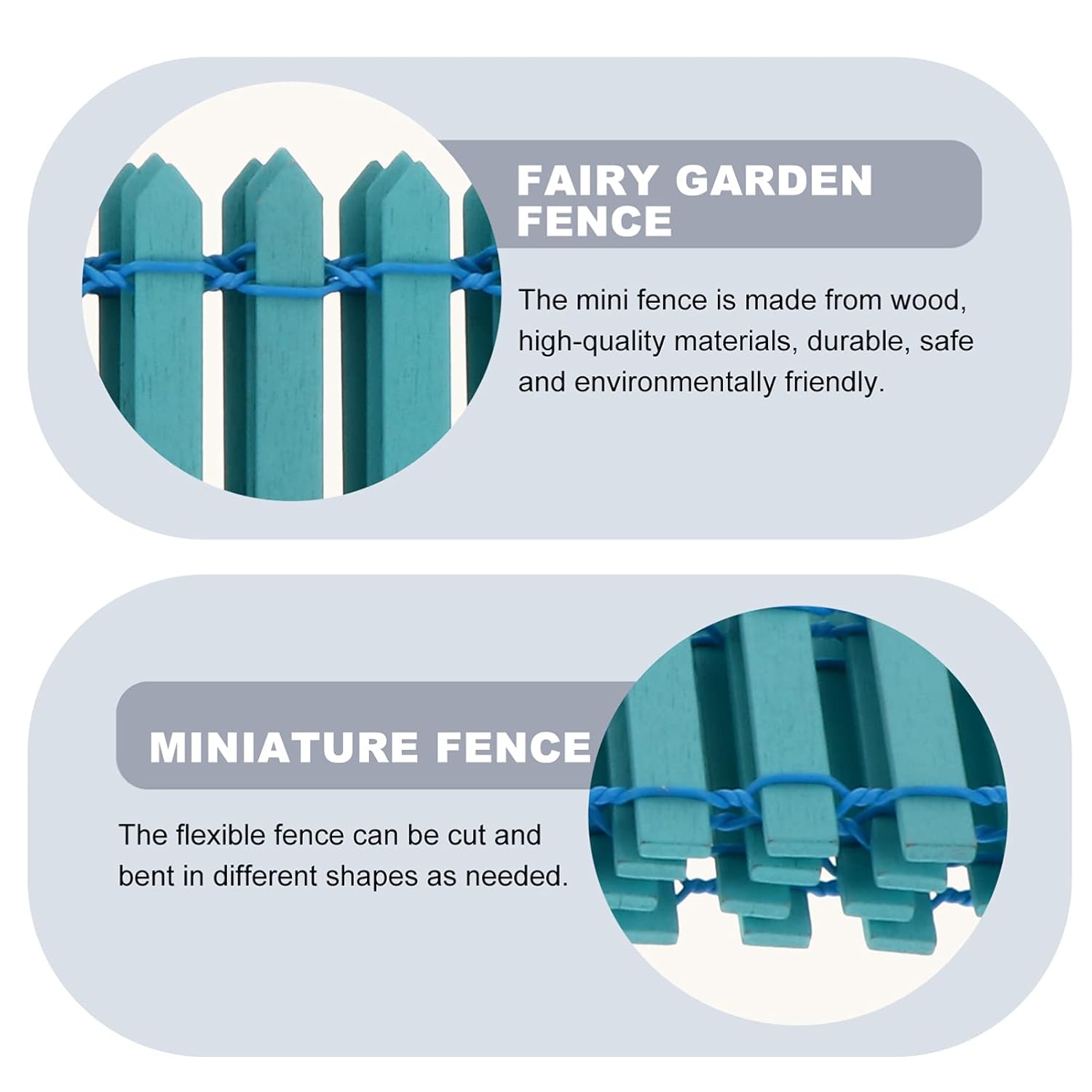 Miniature Fence for Fairy Garden Decor (Sky Blue)Tray Garden Bonsai Tray(Set of 2)