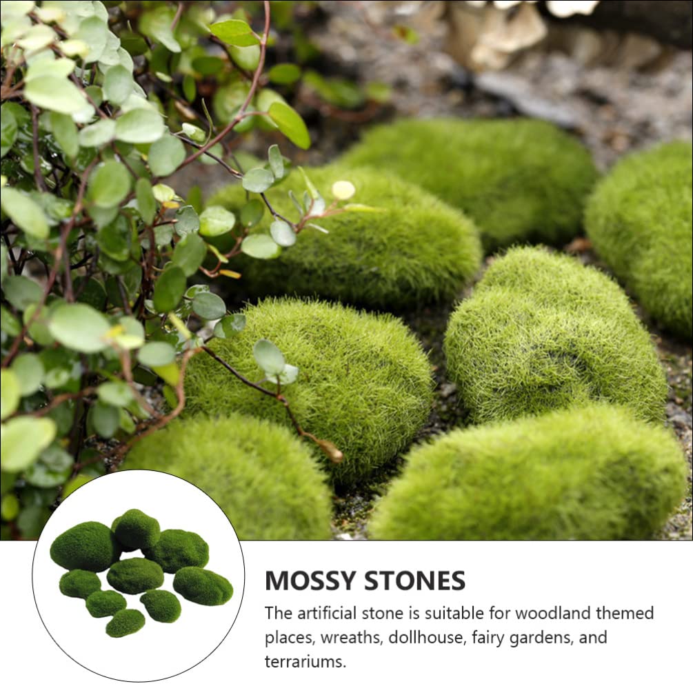 Miniature Green Foam Moss Stone for Bonsai Decor (Pack of 10 Different Size)
