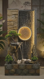 Golden Deer Waterfall Fountain with LED Moon Disc | Home Decor