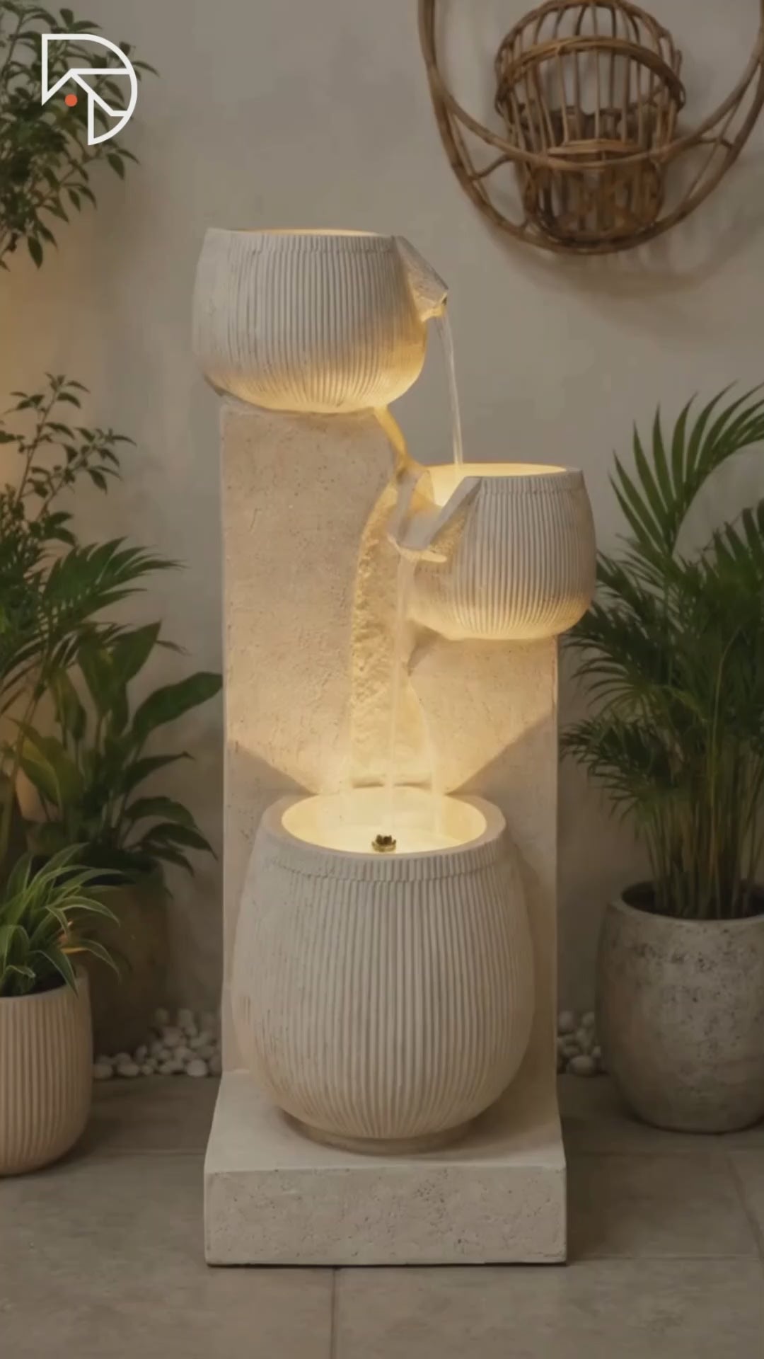 3-Tier Cascading Bowl Water Fountain with LED | Garden & Home Decor