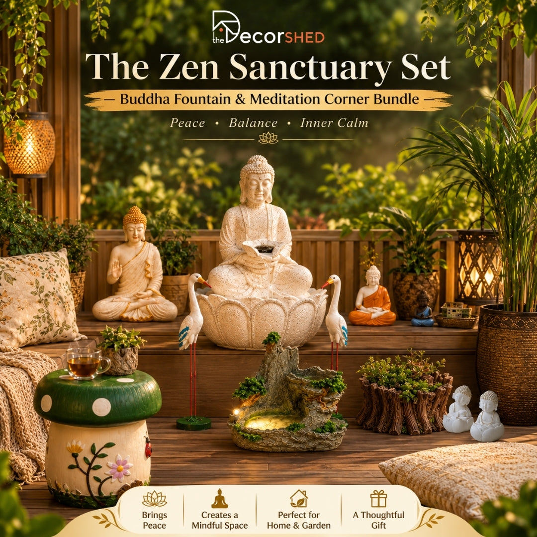The Zen Sanctuary Set — Buddha Fountain & Meditation Corner Bundle