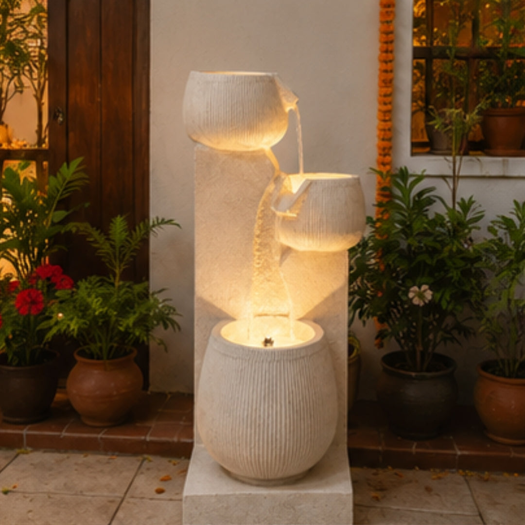 3-Tier Cascading Bowl Water Fountain with LED | Garden & Home Decor
