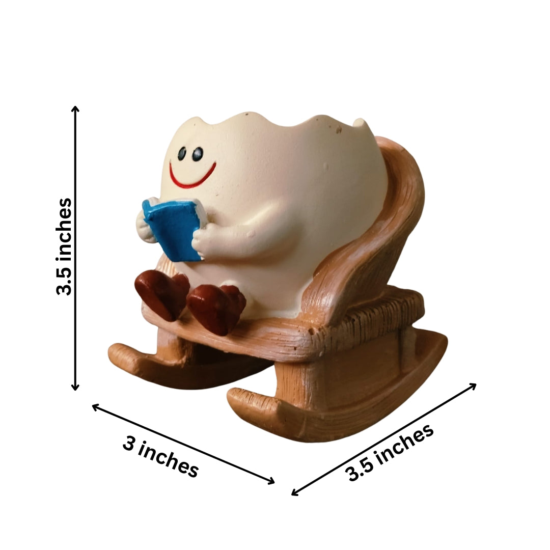 Smiling Face Rocking Chair Planter with Book | Cute Desk & Home Decor Pot