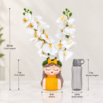 White Orchid Flowers with (Big) Girl Face Planter - 2 Stems Flower for Home Decor