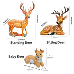 Deer Family Garden Statue Set - Standing, Sitting & Baby Deer Resin Figurines (Set of 3)