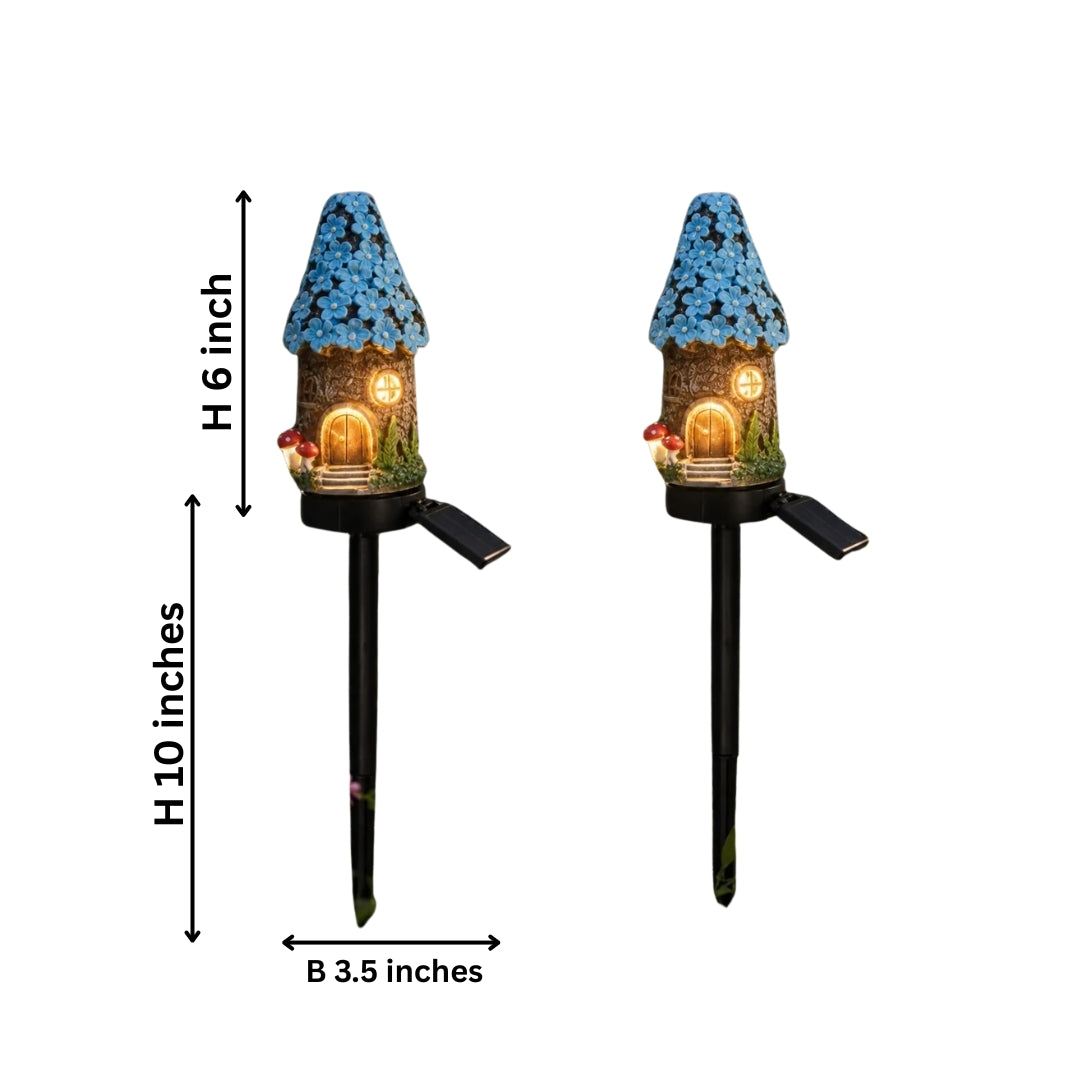 Fairy Mushroom & Flower House Solar Garden Lights - Blue (Pack of 2)