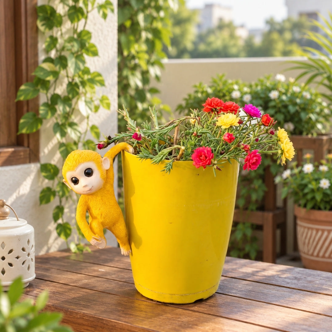 Cute Climbing Monkey Planter Decor - Yellow Resin Monkey Pot Hanger