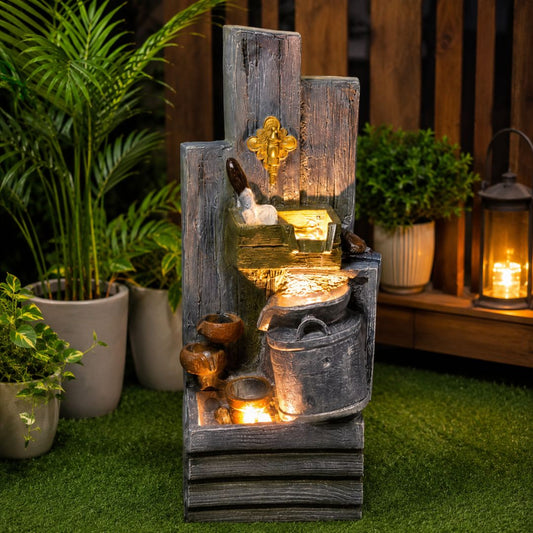 Rustic Vintage Tap Water Fountain with LED | Outdoor Garden Decor