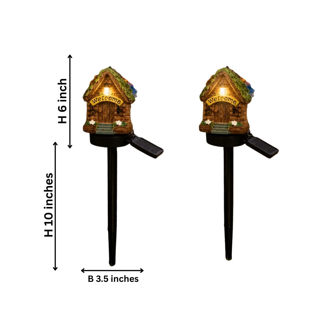 Welcome Cottage Solar Garden Lights - Fairy House Stake Lights (Pack of 2)